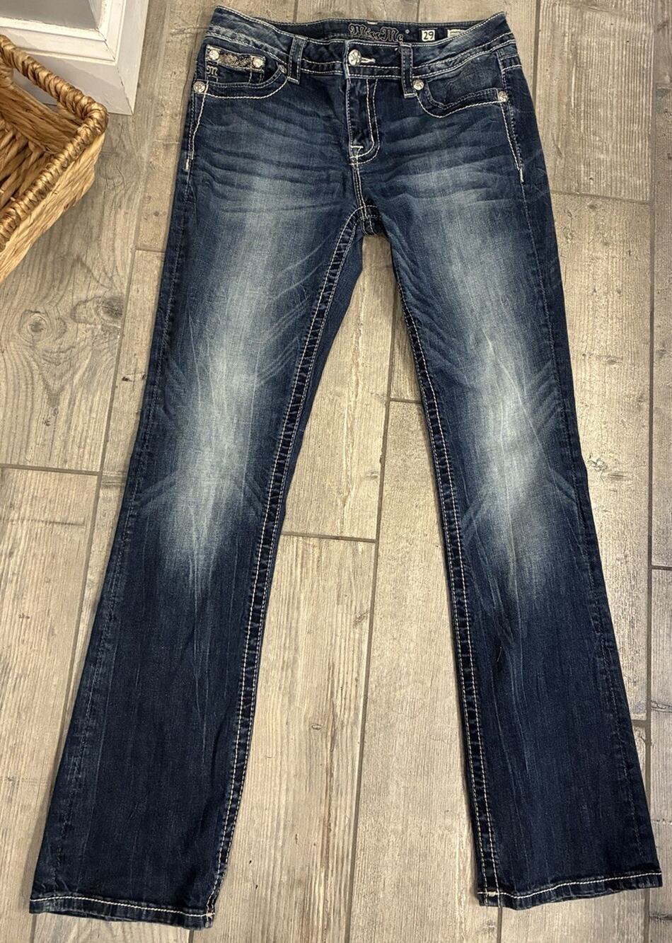Miss Me Bootcut Jeans Size 29 Dark Wash Angel Feather Wing Bling Y2K Stretch